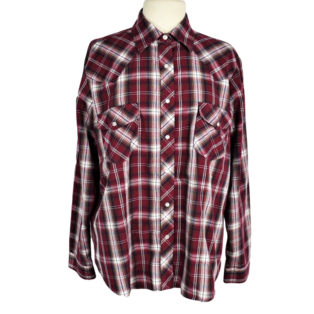 Roper Women 1X Plaid Western Shirt Burgundy Black